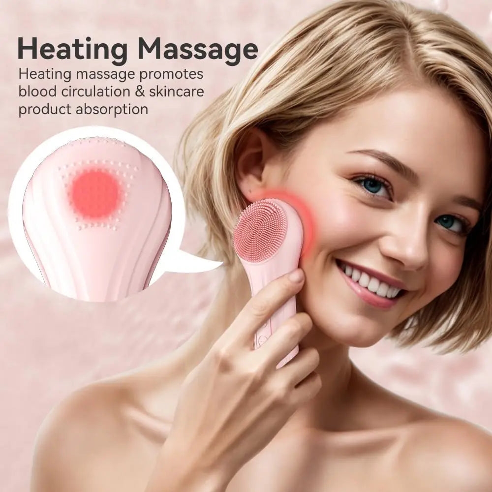 Heated Silicone Electric Facial Cleansing Brush